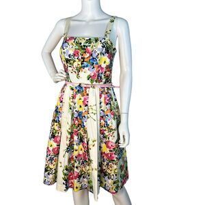 JESSICA HOWARD Size 8 Pleated Fit And Flare Floral Sleeveless Knee Length Retro